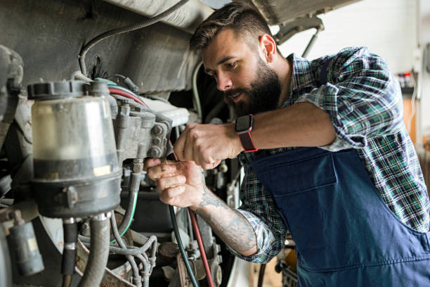 caucasian vehicles technician working